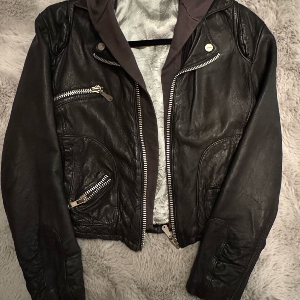 Doma Black Leather Jacket with Hood